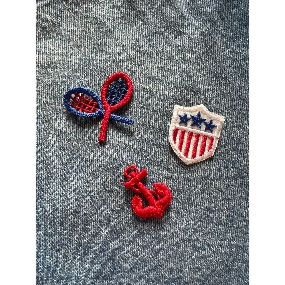 Vintage 1970s Patriotic Patch Set Red Anchor USA Shield and Tennis Racket Sew On